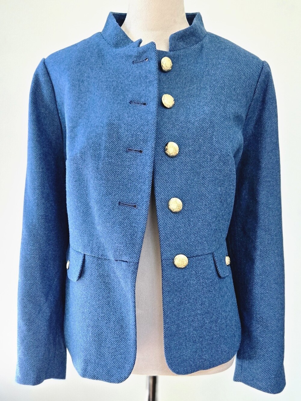 Talbots blue-teal wool-blend sportcoat gold-buttons Womens Sizing Petite! 14WP